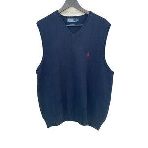 Polo Ralph Lauren Sweater Vest Mens Large Blue Pima Cotton Preppy Casual